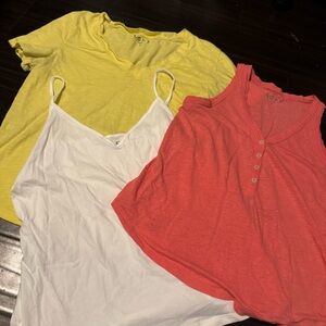 LOFT Bundle of (3) Tops Shirts Yellow Pink White V Neck Cami Tank Size Medium